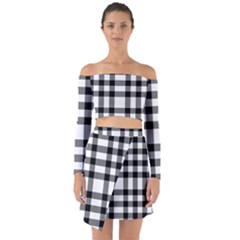 Black White Plaids  Off Shoulder Top With Skirt Set by ConteMonfrey