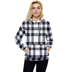 Black White Plaids  Women s Lightweight Drawstring Hoodie by ConteMonfrey