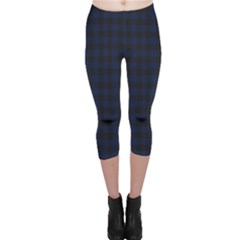 Black And Blue Classic Small Plaids Capri Leggings  by ConteMonfrey