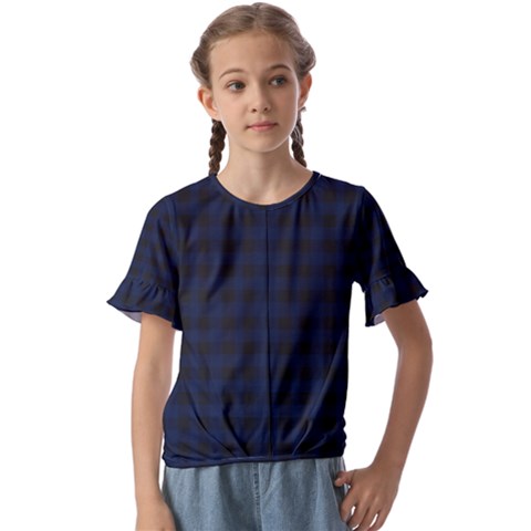Black And Blue Classic Small Plaids Kids  Cuff Sleeve Scrunch Bottom Tee by ConteMonfrey