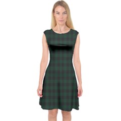 Black And Dark Green Small Plaids Capsleeve Midi Dress by ConteMonfrey