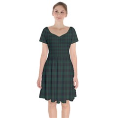 Black And Dark Green Small Plaids Short Sleeve Bardot Dress by ConteMonfrey