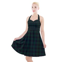 Black And Dark Green Small Plaids Halter Party Swing Dress  by ConteMonfrey