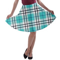 Black, White And Blue Turquoise Plaids A-line Skater Skirt by ConteMonfrey