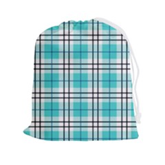 Black, White And Blue Turquoise Plaids Drawstring Pouch (2xl)