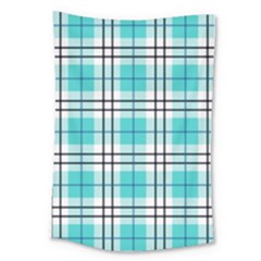 Black, white and blue turquoise plaids Large Tapestry