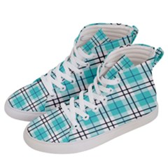 Black, white and blue turquoise plaids Men s Hi-Top Skate Sneakers