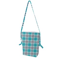 Black, white and blue turquoise plaids Folding Shoulder Bag