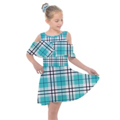 Black, White And Blue Turquoise Plaids Kids  Shoulder Cutout Chiffon Dress by ConteMonfrey