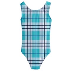 Black, white and blue turquoise plaids Kids  Cut-Out Back One Piece Swimsuit