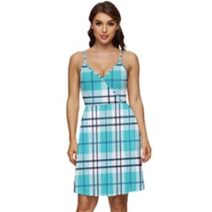 Black, White And Blue Turquoise Plaids V-neck Pocket Summer Dress  by ConteMonfrey