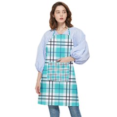 Black, white and blue turquoise plaids Pocket Apron