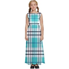 Black, white and blue turquoise plaids Kids  Satin Sleeveless Maxi Dress