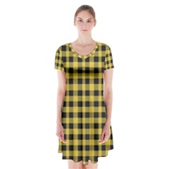Black And Yellow Small Plaids Short Sleeve V-neck Flare Dress by ConteMonfrey