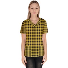 Black And Yellow Small Plaids Women s V-neck Scrub Top by ConteMonfrey