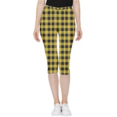 Black And Yellow Small Plaids Inside Out Lightweight Velour Capri Leggings  by ConteMonfrey