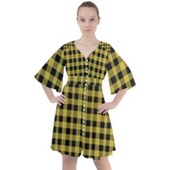 Black And Yellow Small Plaids Boho Button Up Dress by ConteMonfrey