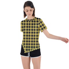 Black And Yellow Small Plaids Asymmetrical Short Sleeve Sports Tee