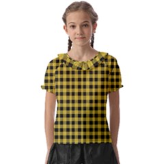 Black And Yellow Small Plaids Kids  Frill Chiffon Blouse by ConteMonfrey