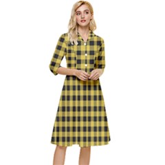 Black And Yellow Small Plaids Classy Knee Length Dress