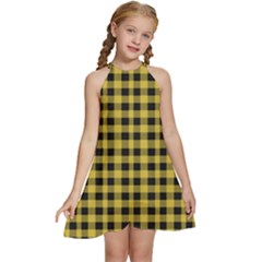 Black And Yellow Small Plaids Kids  Halter Collar Waist Tie Chiffon Dress by ConteMonfrey