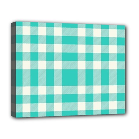 Turquoise Plaids Deluxe Canvas 20  X 16  (stretched) by ConteMonfrey