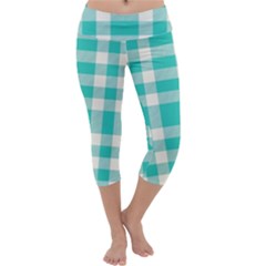 Turquoise Plaids Capri Yoga Leggings by ConteMonfrey