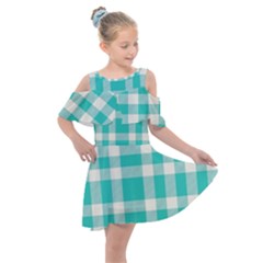 Turquoise Plaids Kids  Shoulder Cutout Chiffon Dress by ConteMonfrey