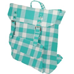 Turquoise Plaids Buckle Up Backpack by ConteMonfrey