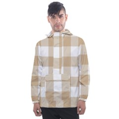 Clean Brown And White Plaids Men s Front Pocket Pullover Windbreaker by ConteMonfrey