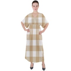 Clean Brown And White Plaids V-neck Boho Style Maxi Dress by ConteMonfrey