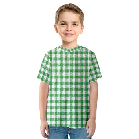 Straight Green White Small Plaids Kids  Sport Mesh Tee by ConteMonfrey