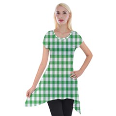 Straight Green White Small Plaids Short Sleeve Side Drop Tunic by ConteMonfrey