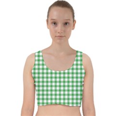 Straight Green White Small Plaids Velvet Racer Back Crop Top by ConteMonfrey