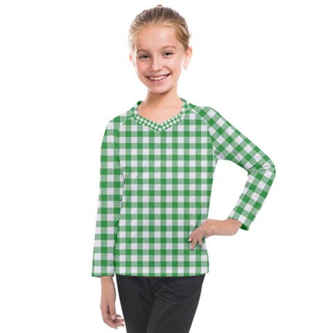 Straight Green White Small Plaids Kids  Long Mesh Tee by ConteMonfrey