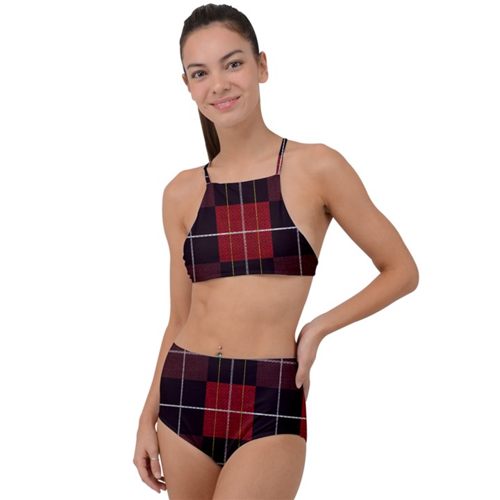 Modern Red Plaids High Waist Tankini Set