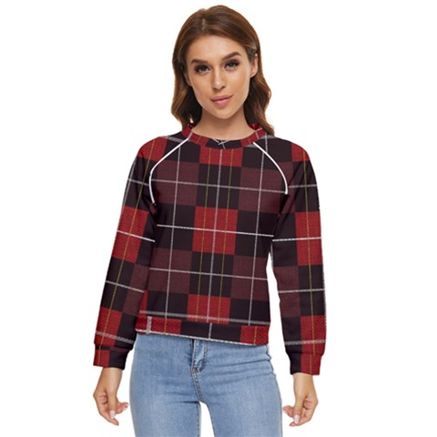 Modern Red Plaids Women s Long Sleeve Raglan Tee by ConteMonfrey