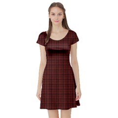 Dark Red Small Plaids Lines Short Sleeve Skater Dress by ConteMonfrey