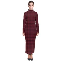 Dark Red Small Plaids Lines Turtleneck Maxi Dress by ConteMonfrey