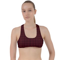 Dark Red Small Plaids Lines Criss Cross Racerback Sports Bra by ConteMonfrey