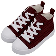 Dark Red Small Plaids Lines Kids  Mid-top Canvas Sneakers by ConteMonfrey