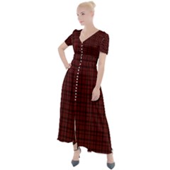 Dark Red Small Plaids Lines Button Up Short Sleeve Maxi Dress by ConteMonfrey