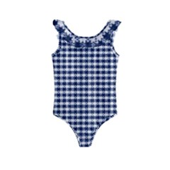 Small Blue And White Plaids Kids  Frill Swimsuit by ConteMonfrey