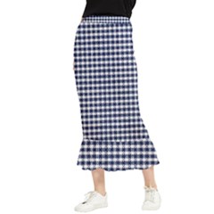 Small Blue And White Plaids Maxi Fishtail Chiffon Skirt by ConteMonfrey