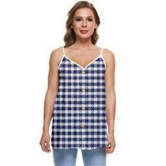 Small Blue And White Plaids Casual Spaghetti Strap Chiffon Top by ConteMonfrey