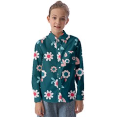 Cute Flowers Flower Seamless Model Spring Kids  Long Sleeve Shirt by Wegoenart