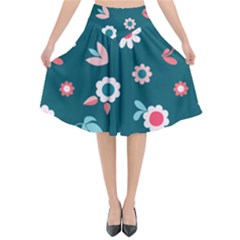 Cute Flowers Flower Seamless Model Spring Flared Midi Skirt