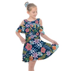 Flowers Flower Flora Nature Floral Background Painting Kids  Shoulder Cutout Chiffon Dress by Wegoenart