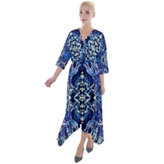 Cobalt Arabesque Quarter Sleeve Wrap Front Maxi Dress by kaleidomarblingart