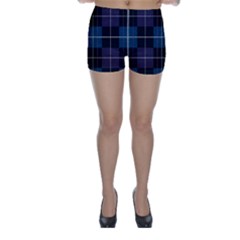 Blue Black Modern Plaids Skinny Shorts by ConteMonfrey